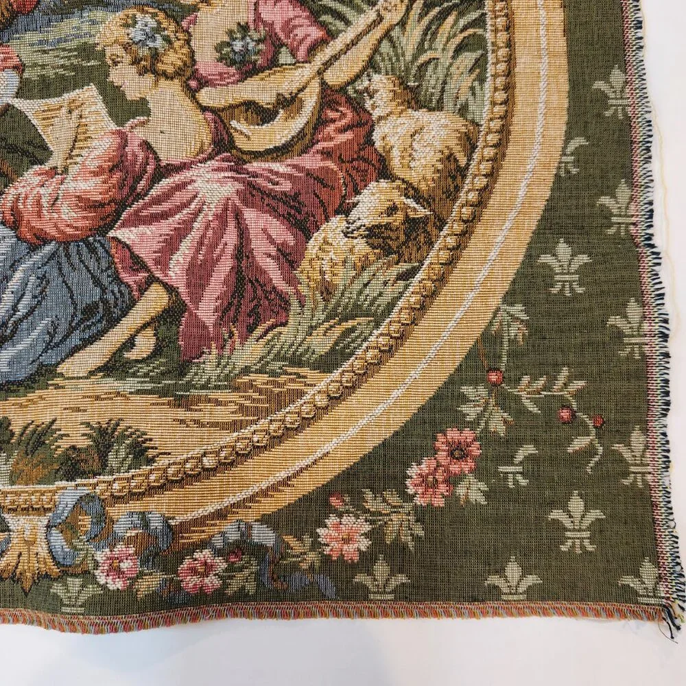 Vintage Goblys of France Tapestry Man & Two Women Pastoral Scene 20x20